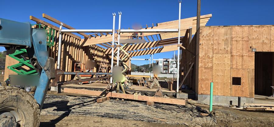 Roof framing in progress