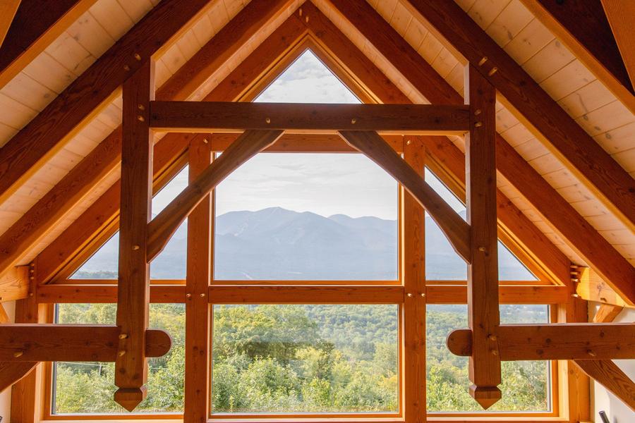 Heavy timber frame with a mountain view
